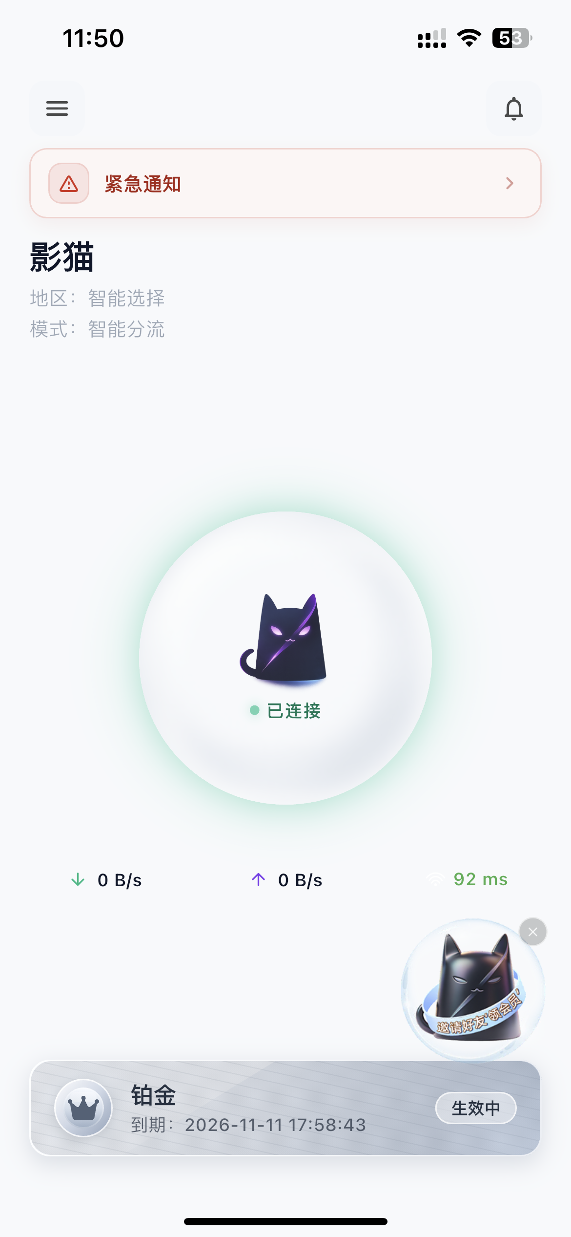 影猫应用连接状态截图